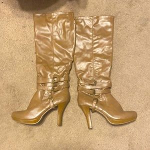 Cute tan knee high heeled boots